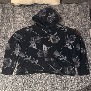 Cropped Black “Primitive” Floral Hoodie